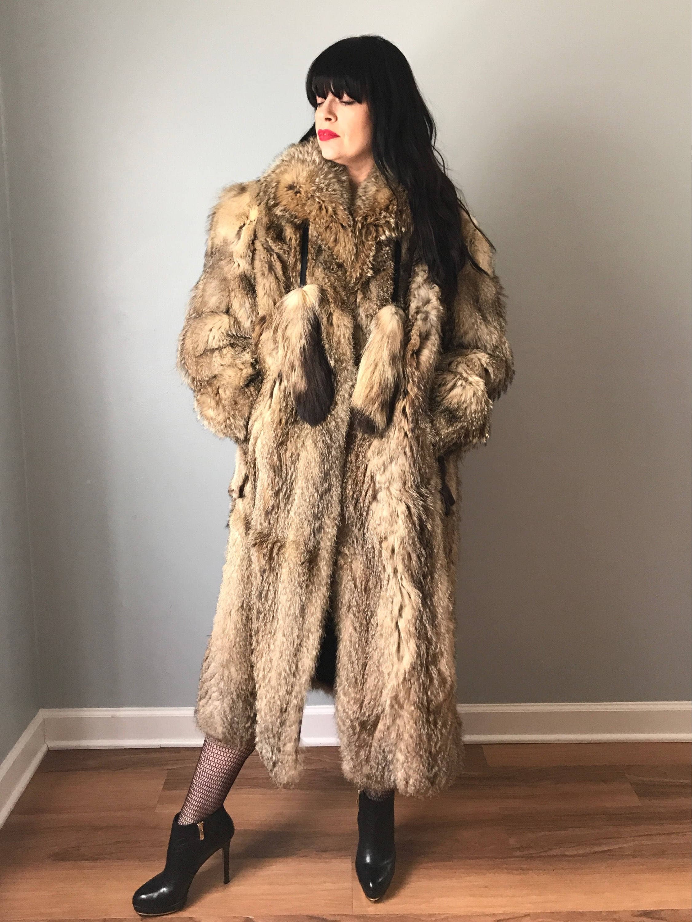 Vintage 70s Full Length Coyote Coat W/ Tassels - Etsy