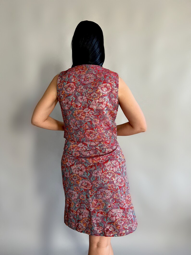 Vintage 60s Parisian Mod Brocade Vest & Skirt Suit Set image 4