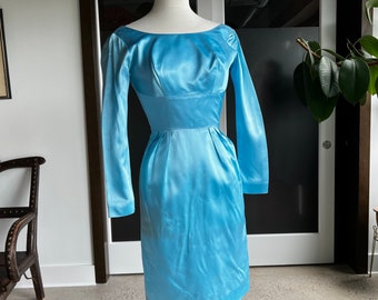 Vintage 60s Blue Satin Siren Dress