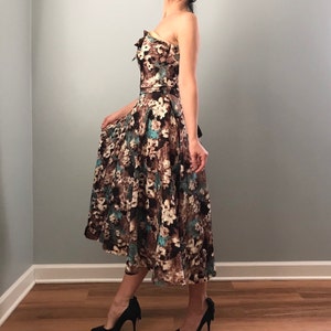 Vintage 50s Silk Strapless Floral Print Fit and Flare image 6