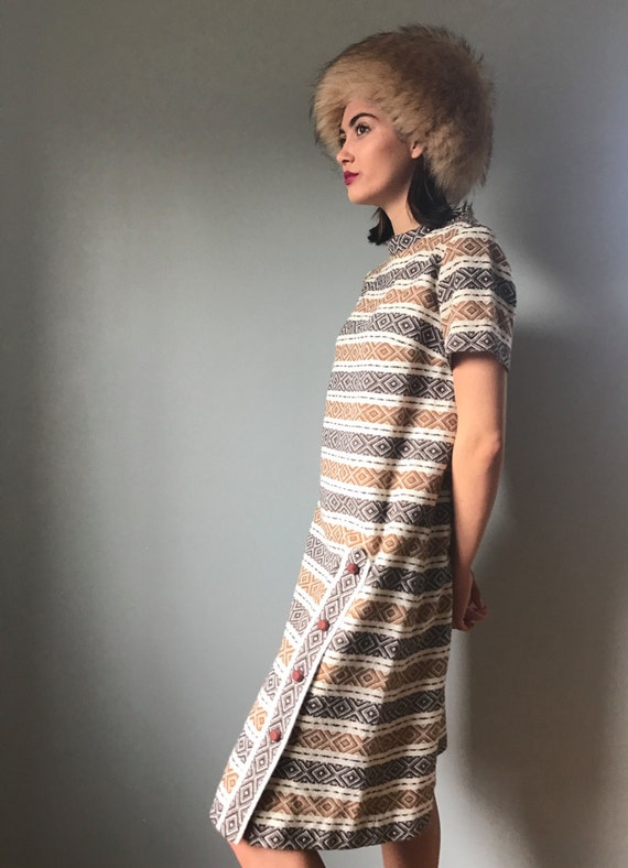 Vintage 60s Mod Wool Print Dress - image 2