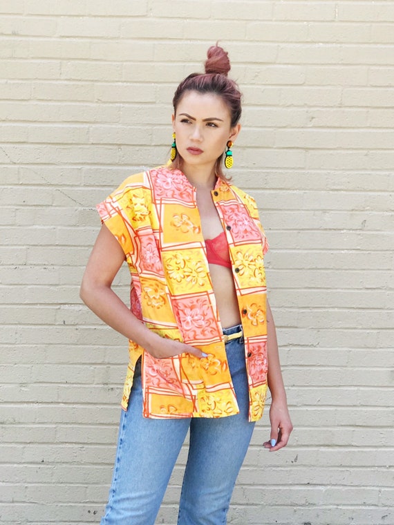 Vintage 60s Tiki Button Up Lounge Shirt