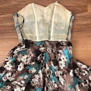 Vintage 50s Silk Strapless Floral Print Fit and Flare image 10