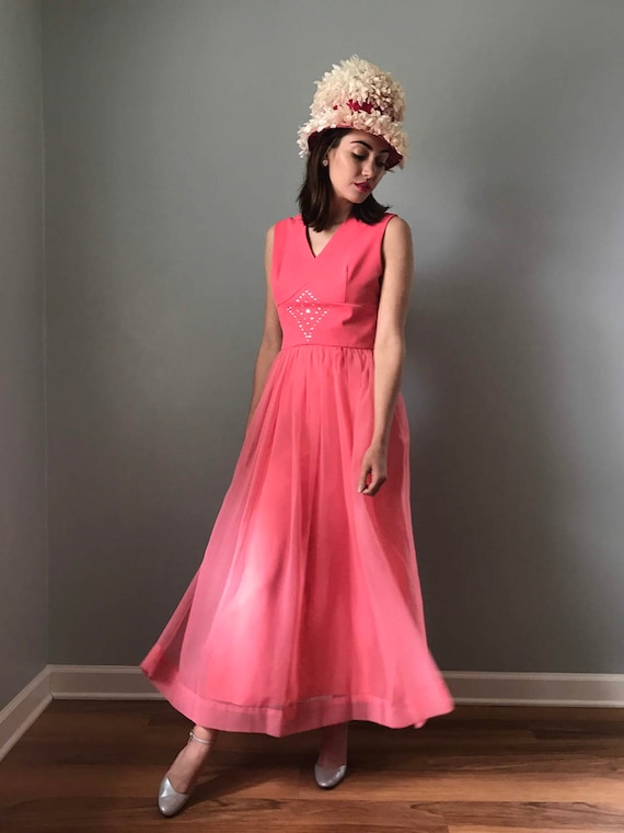 Vintage 70s Pink Prom Formal Dress