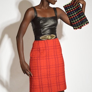 Vintage 80s Escada Red Tweed Pencil Skirt