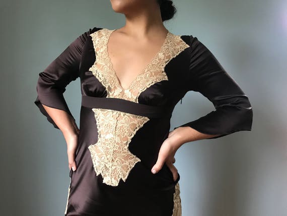 Silk + Lace Chocolate Dress - image 5