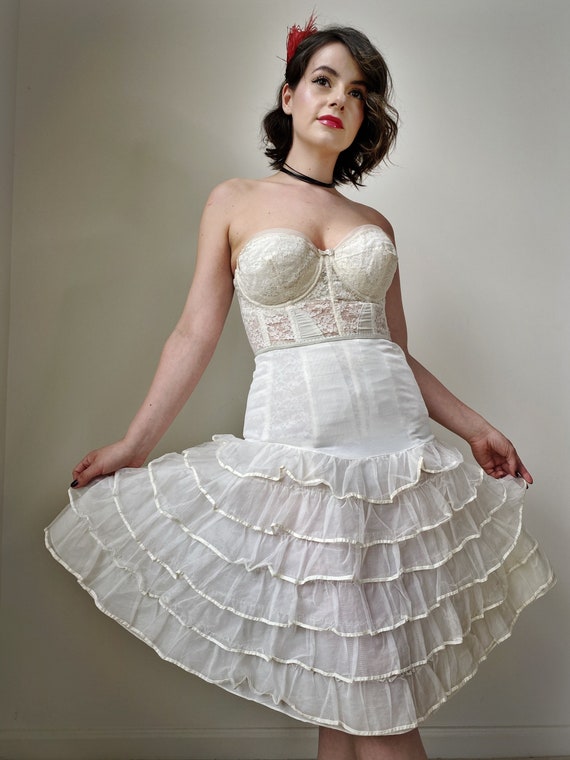 Vintage 50s White Ruffle Bridal Petticoat - image 1