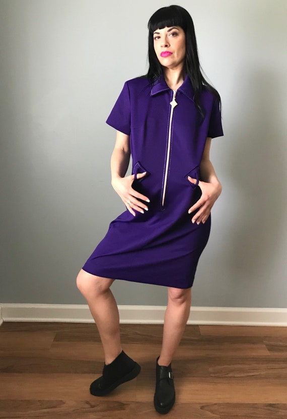 Vintage 60s Purple Scooter Dress w/ Diamond Zip - image 1