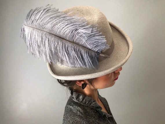 Vintage 40s Derby Hat w/ Ostrich Feather - Gem display picture 3