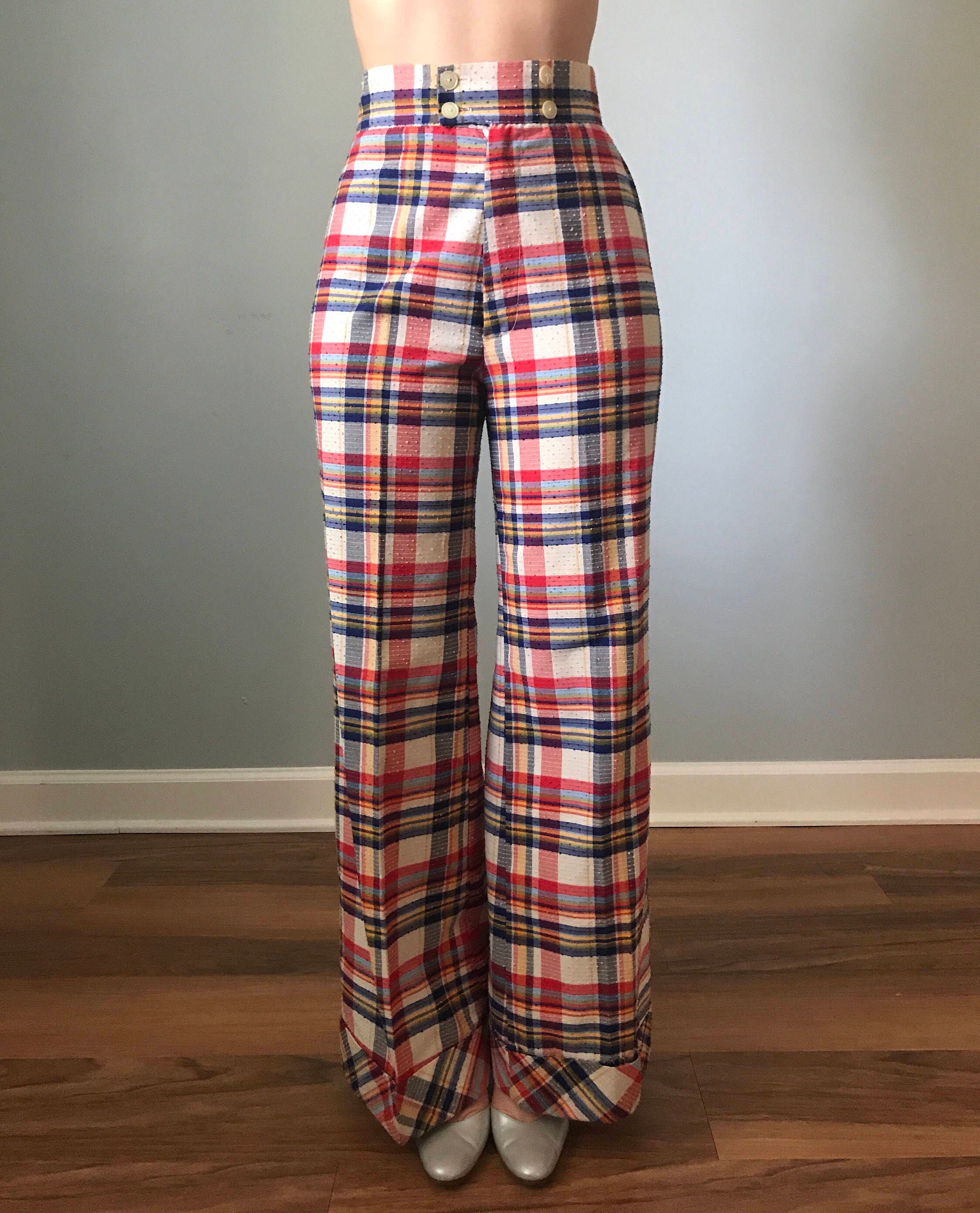 Vintage 70s Plaid Hi Waist Bell Bottoms Trousers - Etsy