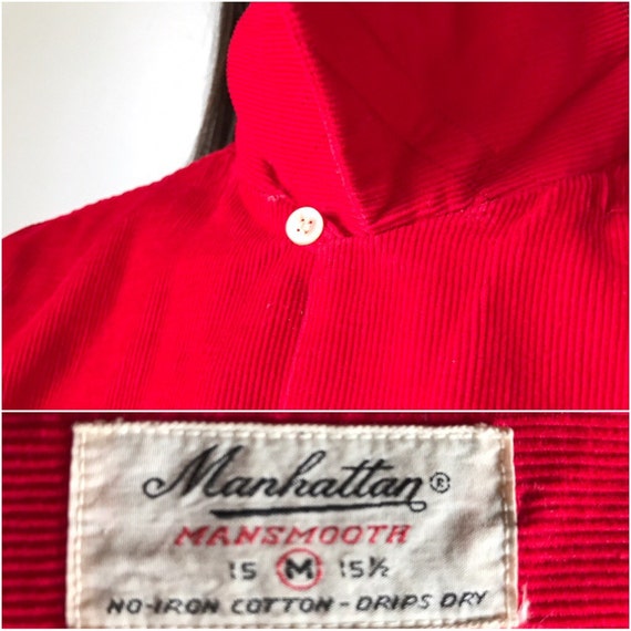 Vintage 50s Loop Collar Menswear Red Corduroy Shi… - image 3