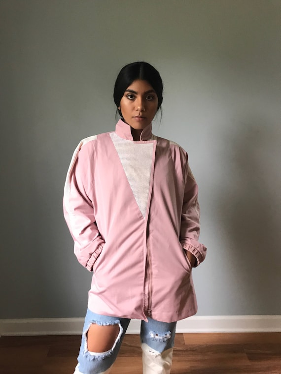 Vintage 80s Dusty Rose Windbreaker Jacket w/ Nett… - image 1