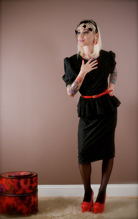 Vintage 80s Peplum Dress w/ Shoulder Pads