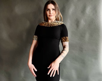 Vintage Style Siren Wiggle Dress w/ Leopard