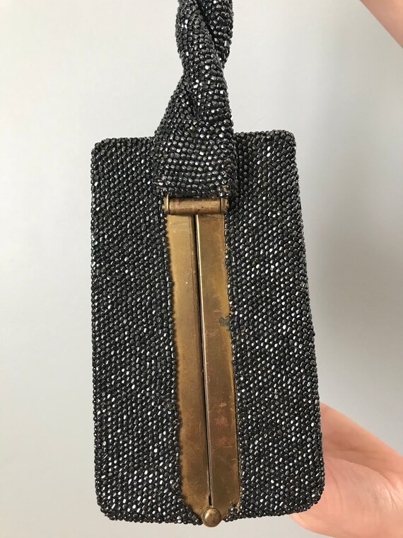 Vintage 30s 40s Gunmetal Beaded Box Purse - image 6