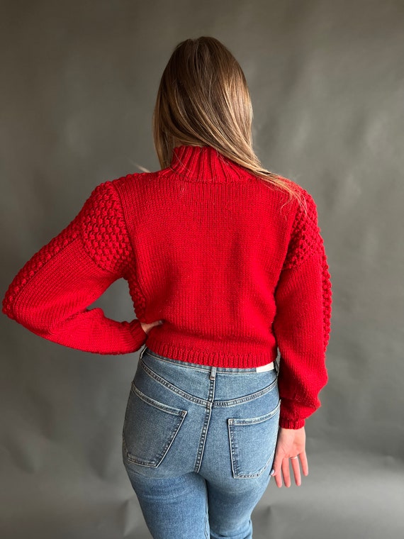 Vintage 80s Cropped Red Knit TNK Sweater - image 4