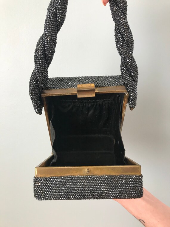 Vintage 30s 40s Gunmetal Beaded Box Purse - image 8