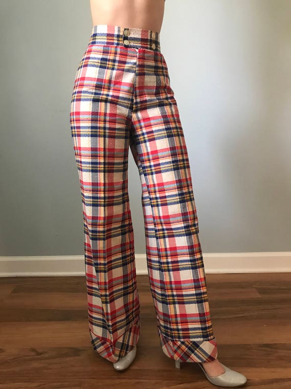 Vintage 70s Plaid Hi Waist Bell Bottoms Trousers - Etsy Vintage 70s Plaid Hi Waist Bell Bottoms Trousers - Etsy