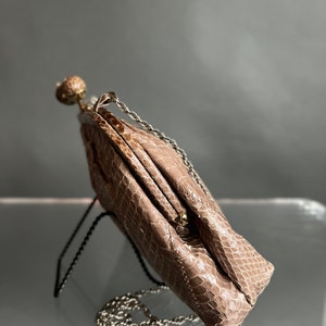 Vintage 70s Authentic Snakeskin Clutch w/ Metal Chain image 7