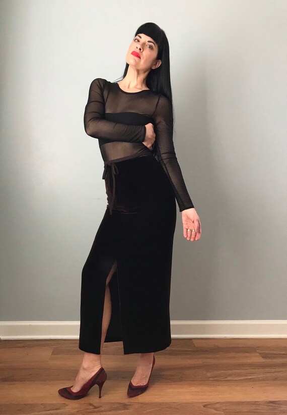 Vintage 90s Dark Chocolate Brown Maxi Pencil Skirt