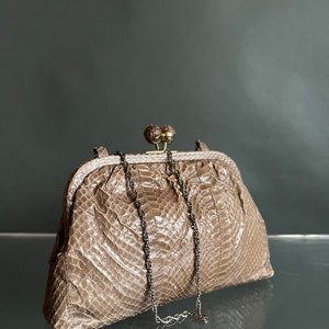 Vintage 70s Authentic Snakeskin Clutch w/ Metal Chain image 2