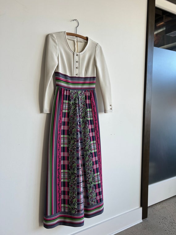 60s/70s Long Sleeve Mixed Print Maxi Dress