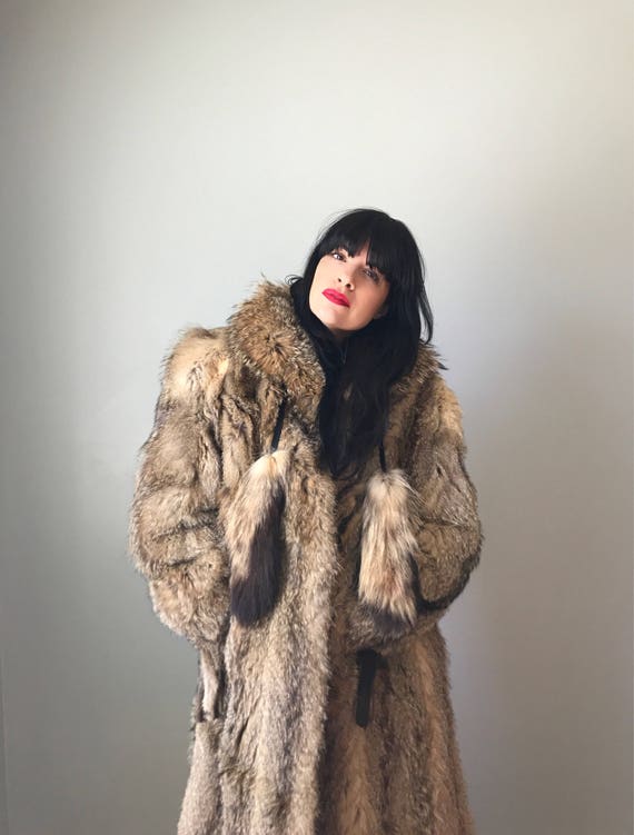 Vintage 70s Full Length Coyote Coat w/ Tassels - image 3