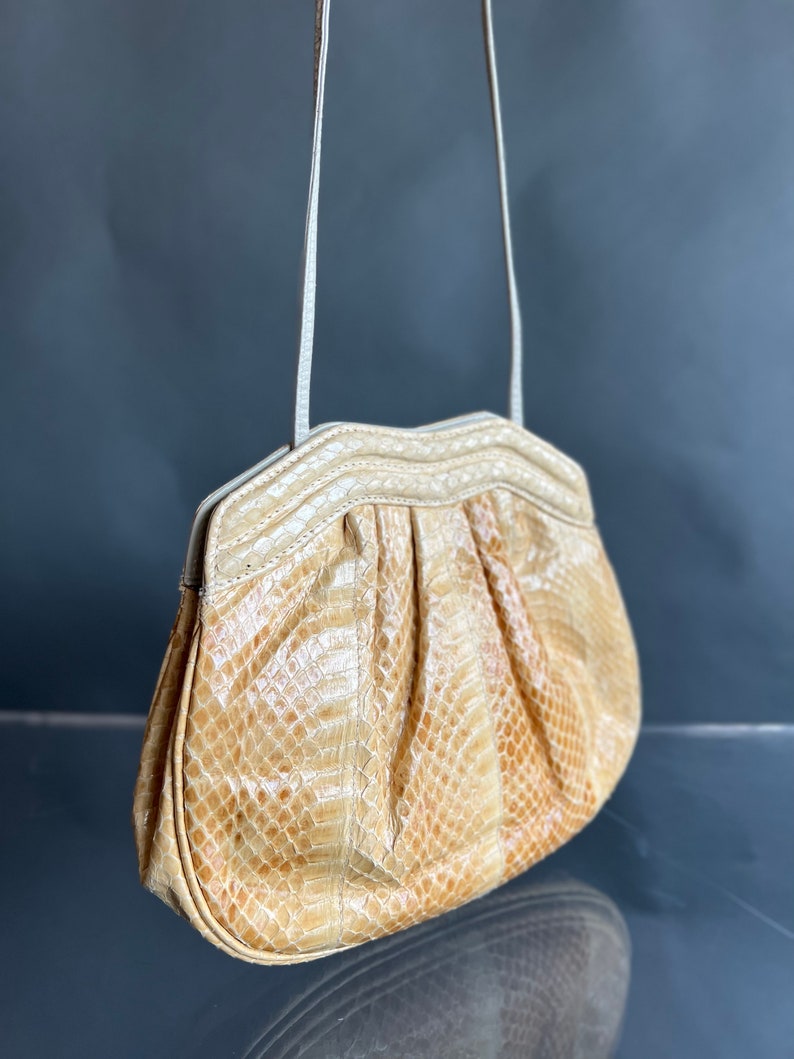 Vintage 70s Beige Snakeskin Clutch Crossbody Purse image 2