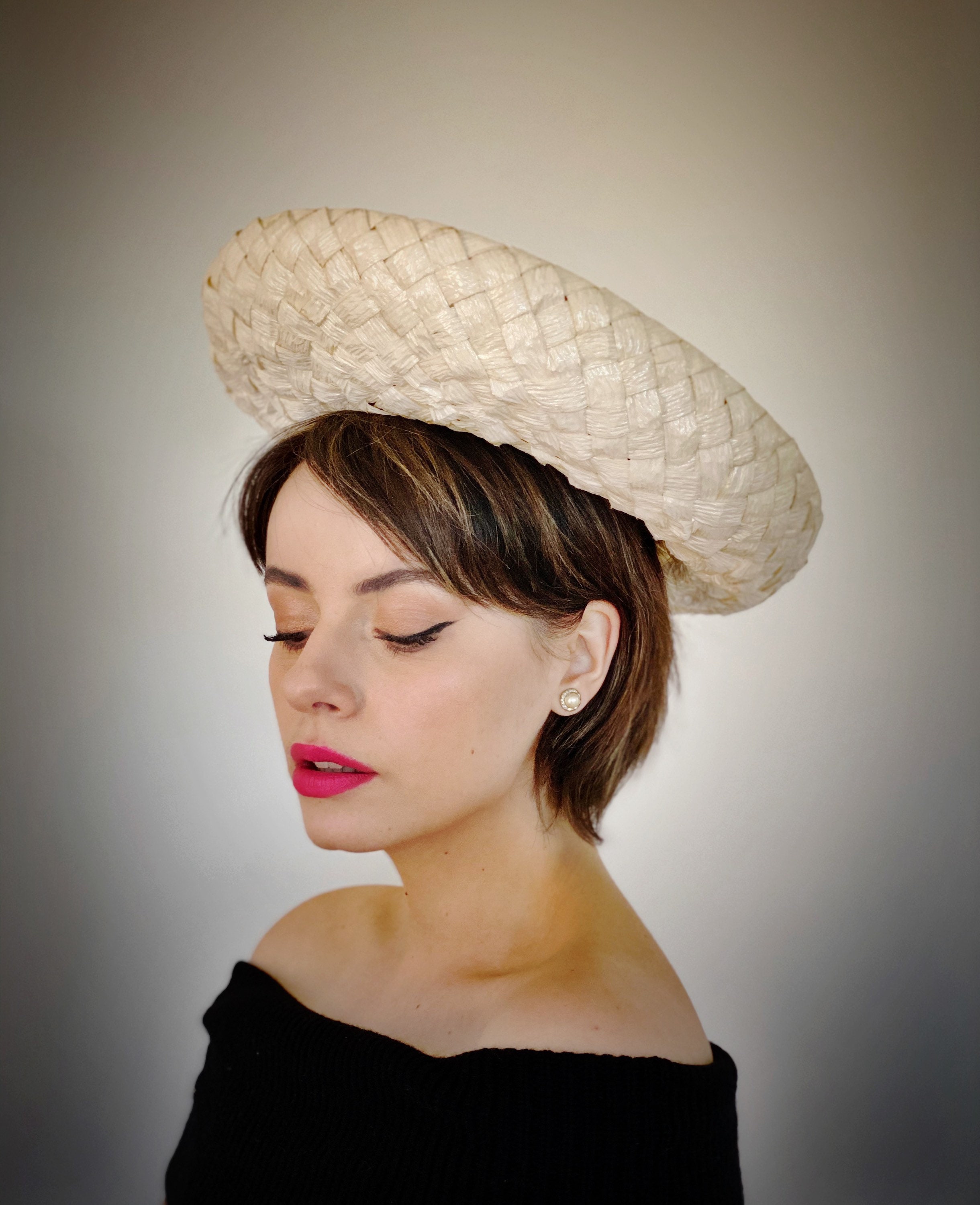 Vintage Ivory Straw Breton Hat - Etsy display picture 2