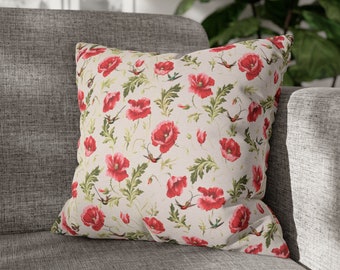 Waterproof Garden Poppies and Hummingbirds Cushion