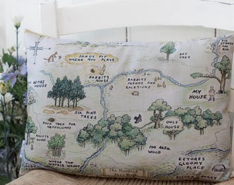 Winnie the Pooh Map Complete Pillow Hundred Acre Wood Classic Pillow in 3 sizes for a classic Pooh Nursery or Winnie the Pooh gift