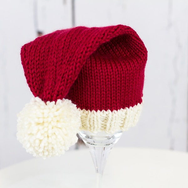 Santa Hat - Baby + Child Sizes - Knitting Pattern/DIY Instructions - easy knit, knit flat or in the round - pdf instant download