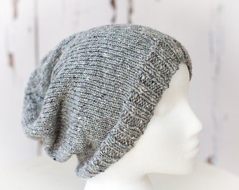 Slouch Beanie Hat - Knitting Pattern/DIY Instructions - Child to Adult Sizes, Aran weight yarn - Knit flat or in the round