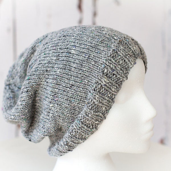 Slouch Beanie Hat - Knitting Pattern/DIY Instructions - Child to Adult Sizes, Aran weight yarn - Knit flat or in the round