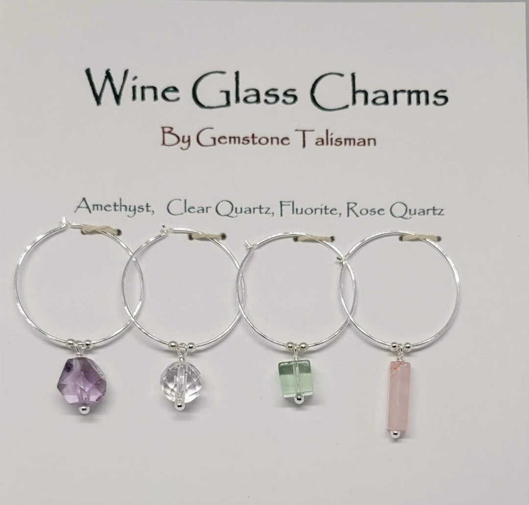 Wine Glass Charms Set of 4 Natural Gemstones and Sterling Etsy