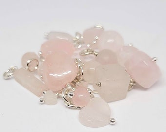 Sterling Silver Wrapped Natural Rose Quartz Charms - Add a Charm