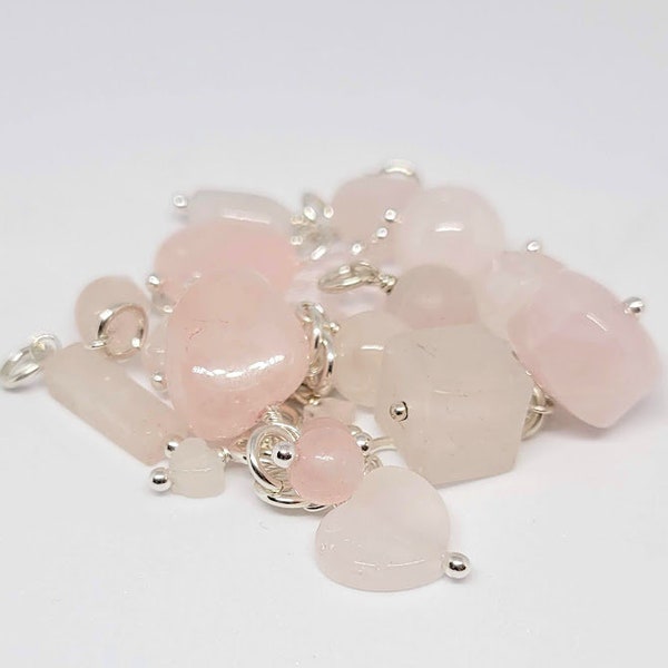 Sterling Silver Wrapped Natural Rose Quartz Charms - Add a Charm