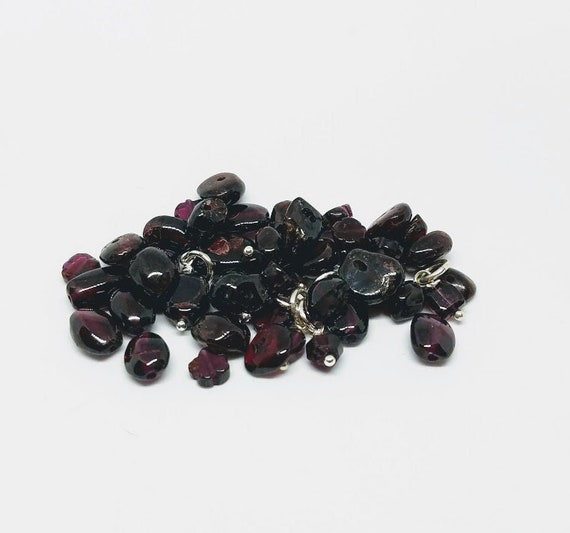 Tiny Garnet Charms - Wrapped in Sterling Silver - January Birthstone