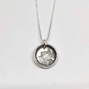 Antique Button Charm - House on a Hill -  Fine Silver - Hand Crafted using Antique Button