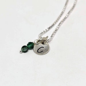Personalized May Birthstone Necklace - Emerald and Sterling Silver
