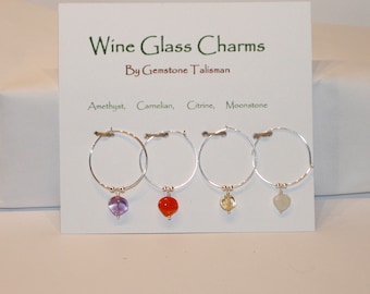 Natural Gemstone and Sterling Silver Wine Glass Charms