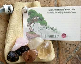 Love Talisman - Beautiful, Natural Gemstones in a Small Leather Pouch