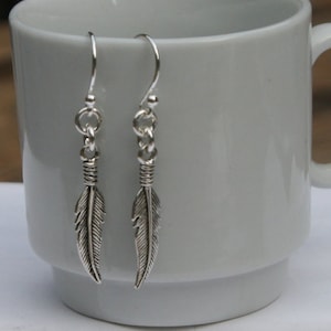 Sterling Silver Feather Dangle Earrings