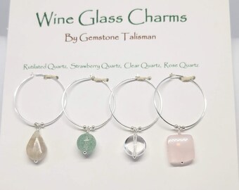 Wine Glass Charms with Beautiful Natural Gemstones - Set of 4