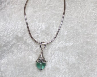 Fluorite and Fine Silver Flower Charm Necklace