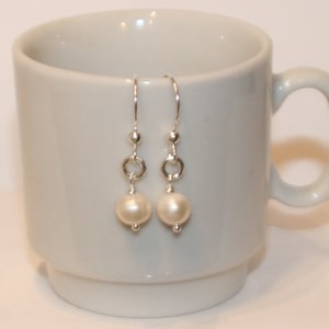 Simple Sterling Silver and Pearl Earrings