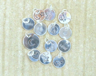 Voeg een charm toe: handgestempeld ontwerp, Sterling Silver 9mm disc