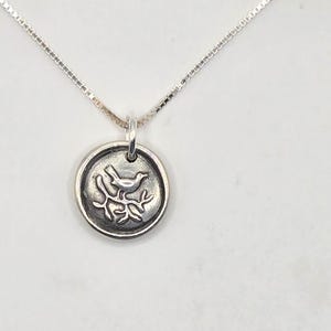 Antique Button Charm - Fine Silver Bird on a Branch