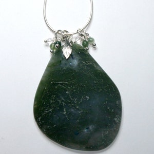 Beautiful Moss Agate Statement Necklace - Moss Agate and Sterling Silver