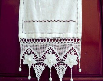 Handmade crochet curtain with lace-Flowers design with tassels-Cottage chic-Mediterranean style-Romantic-Traditional-891-871-851-832-802-786